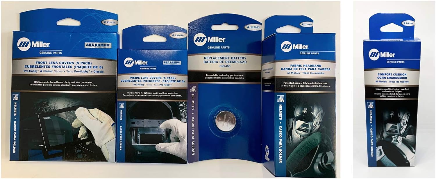 Combo Miller Electric Cover Lens Pro-Hobby & Classic Series 231410-231411, HeadBand 770249, Headgear 216336 And 2 Battery 217043