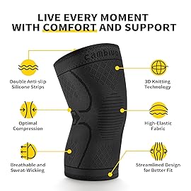 CAMBIVO Knee Brace Support(2 Pack), Knee Compression Sleeve for Running, Hiking, Basketball, Arthritis, ACL, Meniscus Tear, Knee Pain Relief and Injury Recovery (Upgrade-Black,XXX-Large)