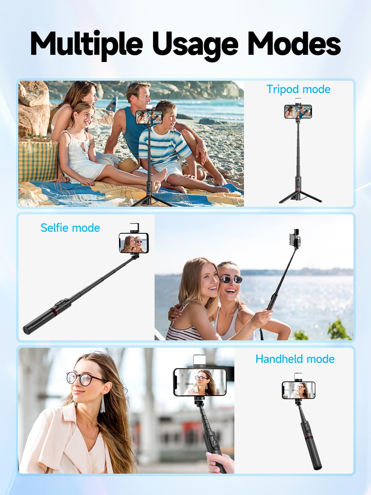 Moman Q12S statyw do selfie, 77 cm, aluminiowy statyw do telefonu komórkowego, przenośny, uchwyt na telefon komórkowy, kijek do selfie do smartfonów, All in 1