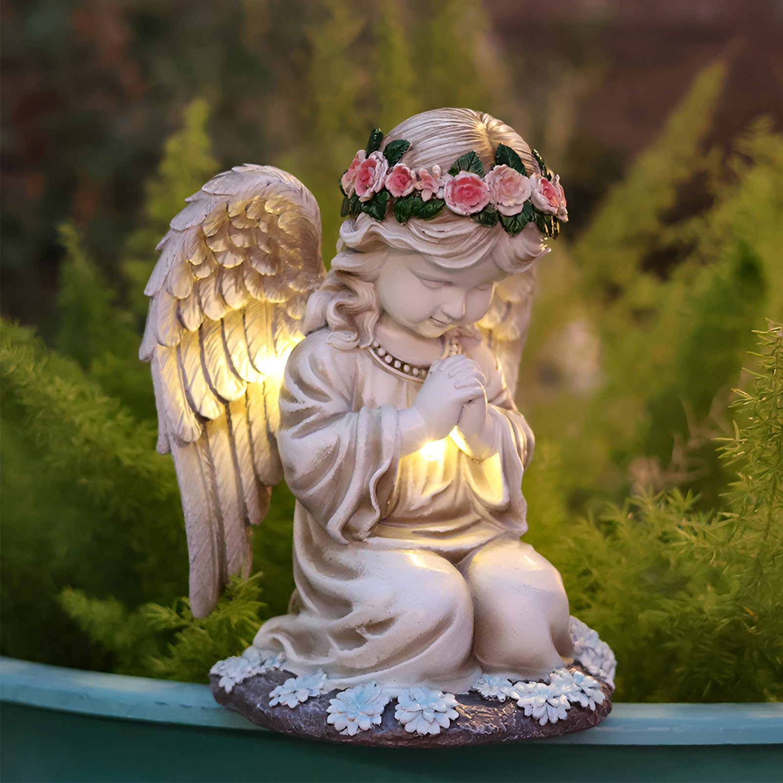 Betender - Estatua solar para jardín (LED, 20,5 cm, estilo 1) | La luz LED se ilumina automáticamente en la oscuridad, resistente a la intemperie para cementerio, jardín y terraza