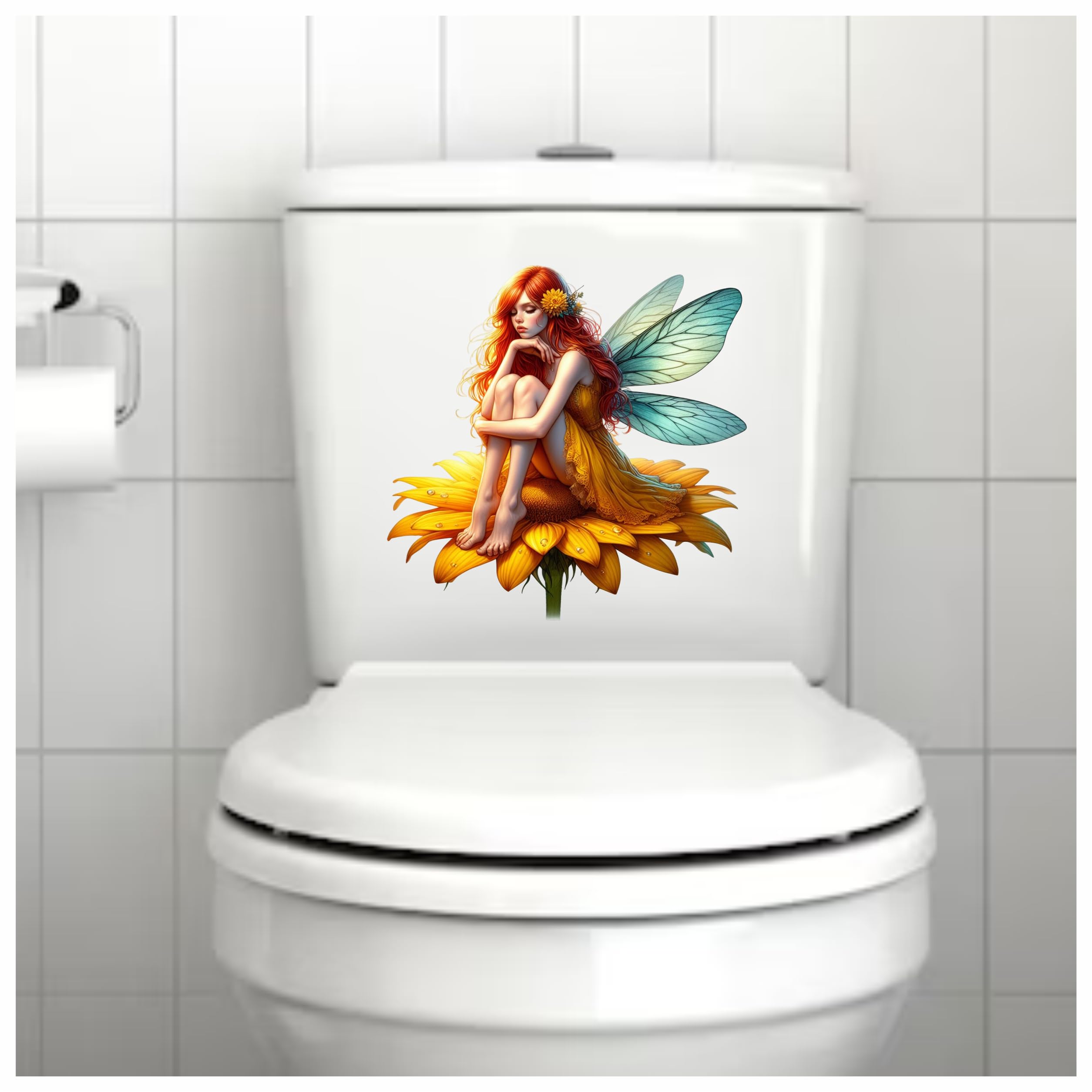 x4 Yellow Fairy Flower Vinyl Stickers Cover Marks Non Transparent Waterproof Floral Art Decals 1@ 20cm tall ideal for toilets or car. 3@ 7cm tall ideal for Phone case Cups & Wine Glass (Fairy yellow) - Image 2