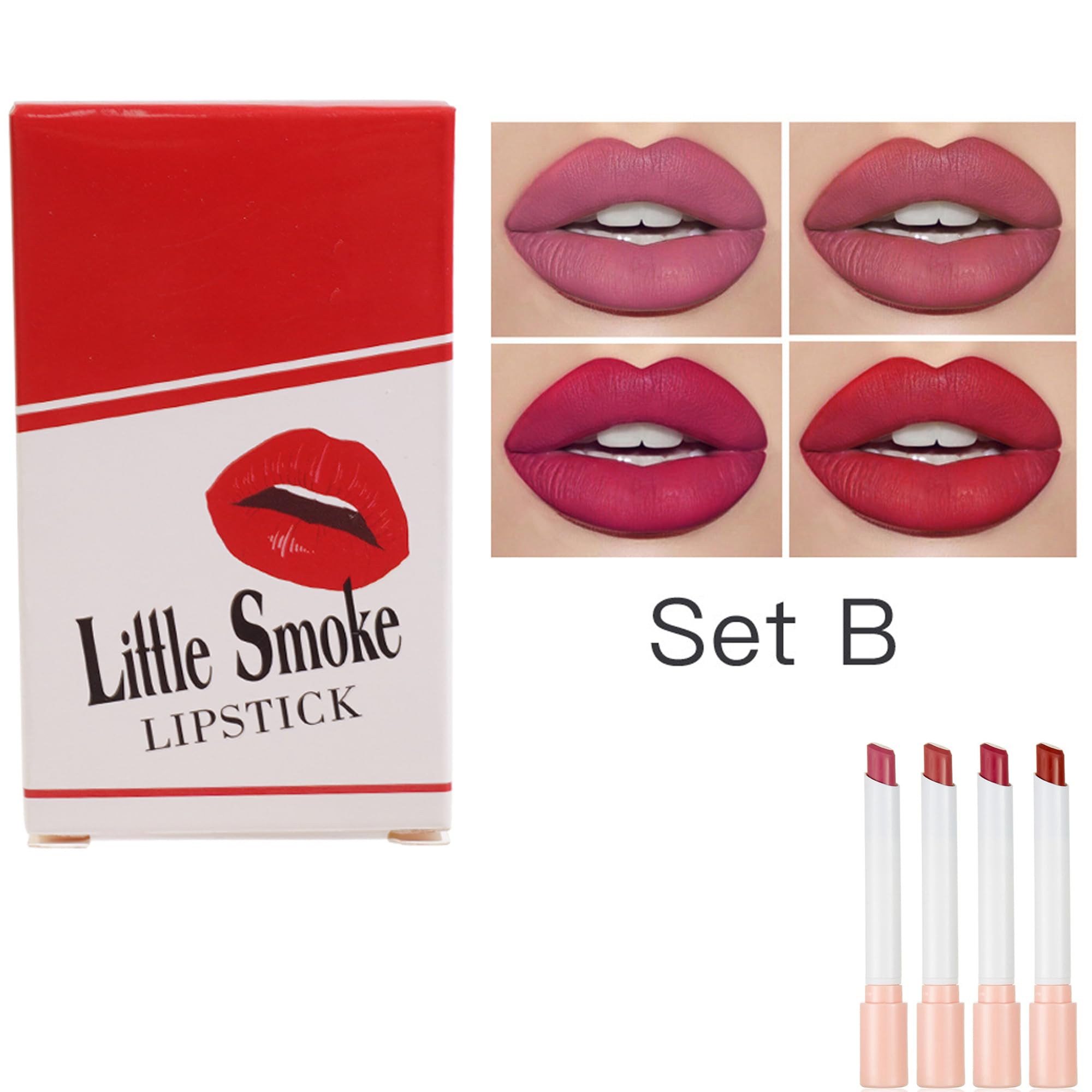 cigarette lipstick set Innovative Design  4 Matte Waterproof Colors for Long Lasting Nude Red Lips Makeup  Ideal for Daily Use Please embrace unique variations such as slightly different cigarette shapes. Matte Cigarette lipsticks