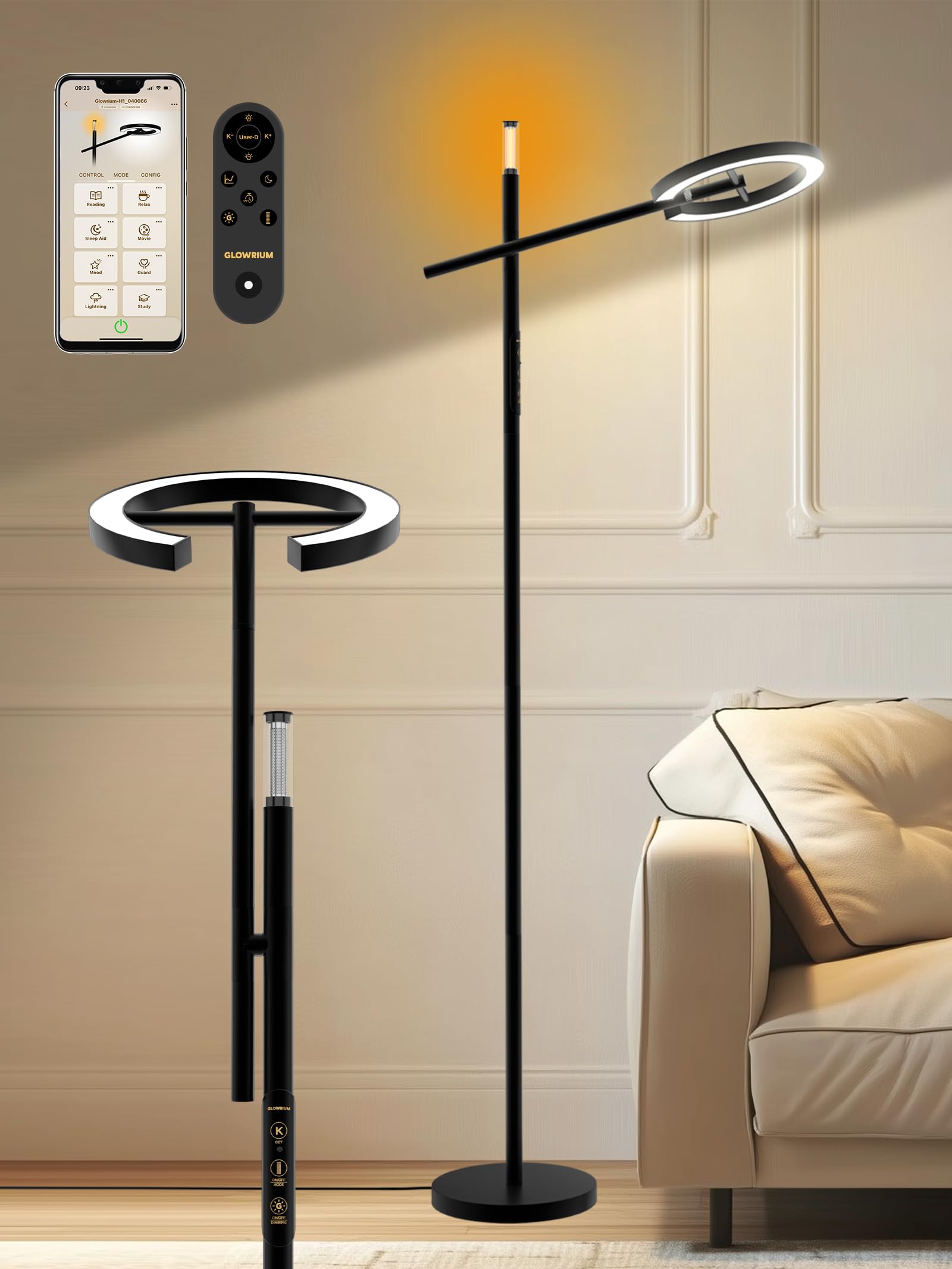 Photo 1 of 10000 Lux Light Therapy Lamp, LED UV-Free Sunlight Lamp, Smart Floor Lamp with Remote & App Control, Stepless Adjustable Brightness & Color Temps, Happy Lamp Light Therapy, Full Spectrum Sun Lamp