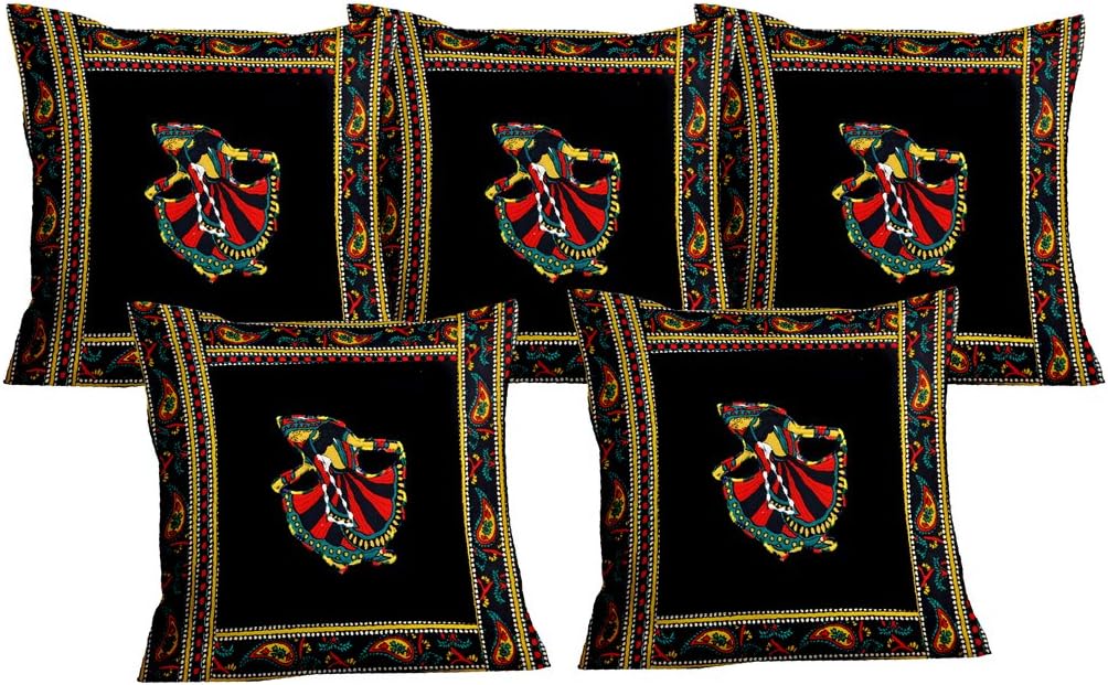 Lali prints Patch Work Rajasthani Ghumar Print Cushion Cover Set of 5