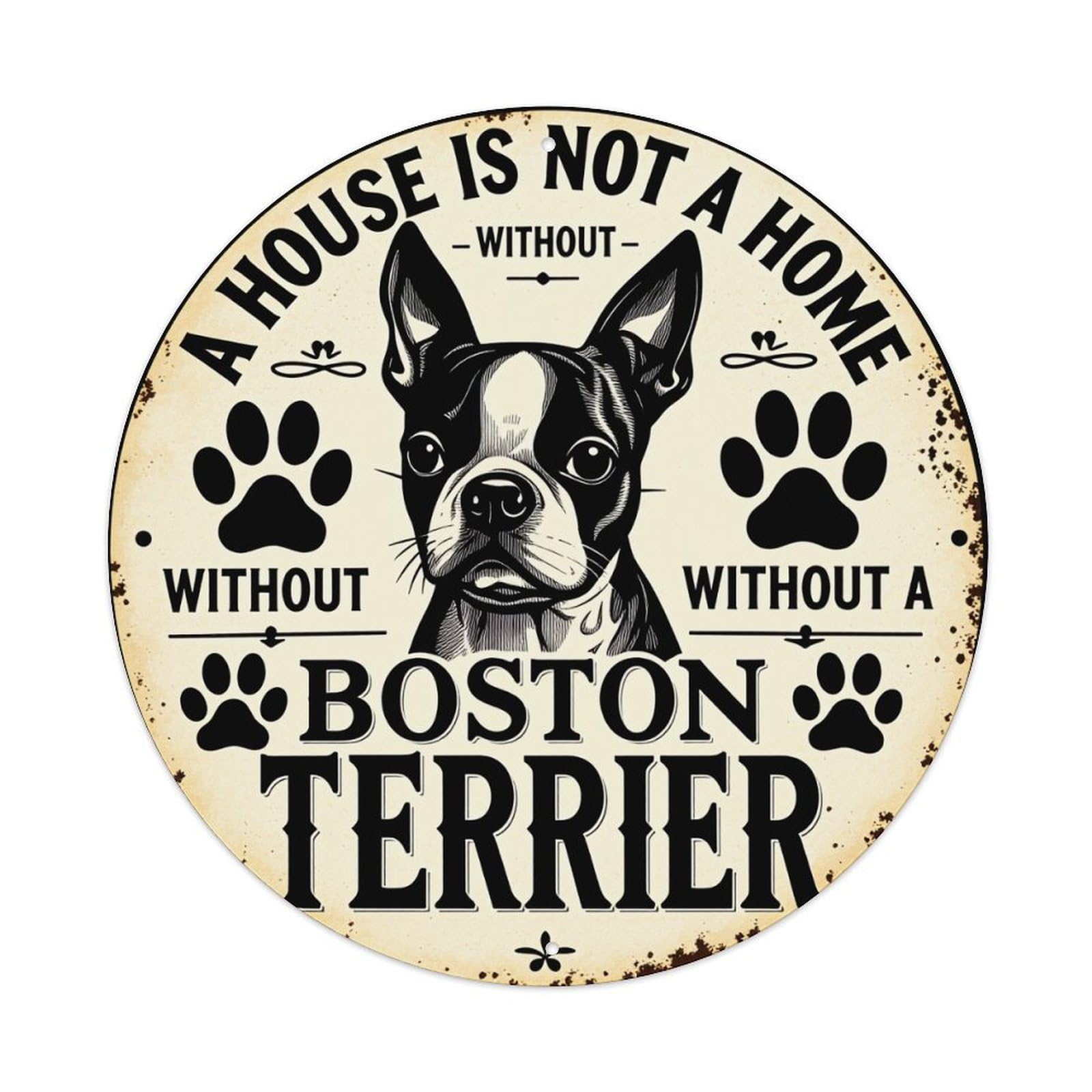 Boston Terrier Paw Print Design Metal Tin Sign Vintage Garden Bedroom Cafe Bar Man Cave Home Wall Decor Metal Poster 8x8 inches