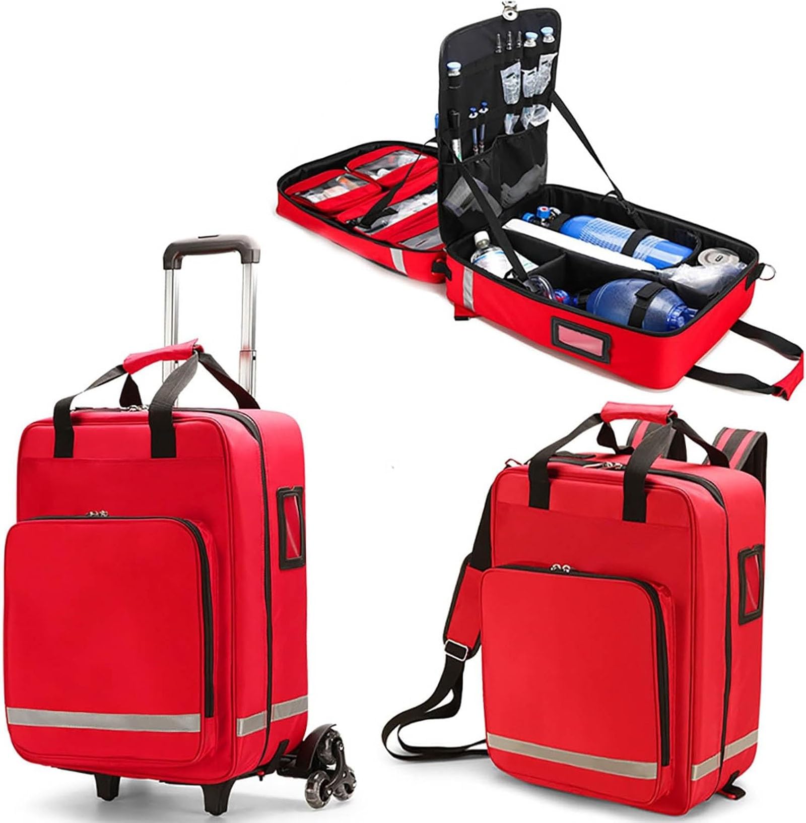 Bolsa for botiquín de primeros auxilios, Bolsa rodante de suministros médicos con carro desmontable, bolsa rodante de enfermera, kit de rescate de emergencia para senderismo al aire libre, mochilero,