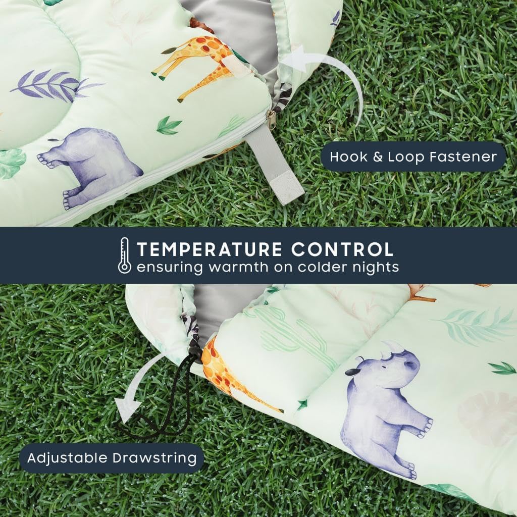 Wake In Cloud - Kids Sleeping Bag for Boys Toddlers, Camping in Warm Cold Weather, Backpacking Lightweight Compact Outdoor Liner for 3 Seasons Summer Spring Fall, Animal Zoo Green - Image 5