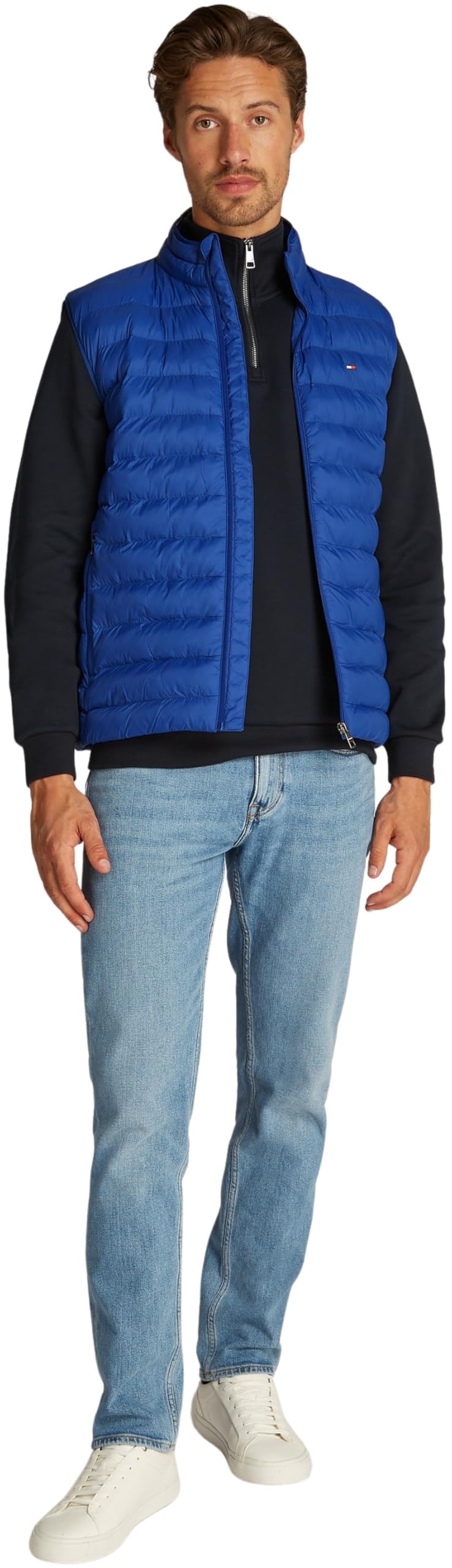 Tommy Hilfiger Męska kamizelka z recyklingu MW0MW37677, niebieska, S, Niebieski (Wedge Blue), S