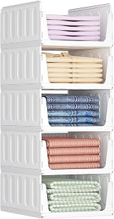 Lifewit 5 Pack Stackable Clothes Storage Organizer, Extendable Cabinet Storage, Foldable Storage Box for Bathroom Kitchen Cabinet Storage, Plastic Boxes Organizer Clothes, Camping Cabinet