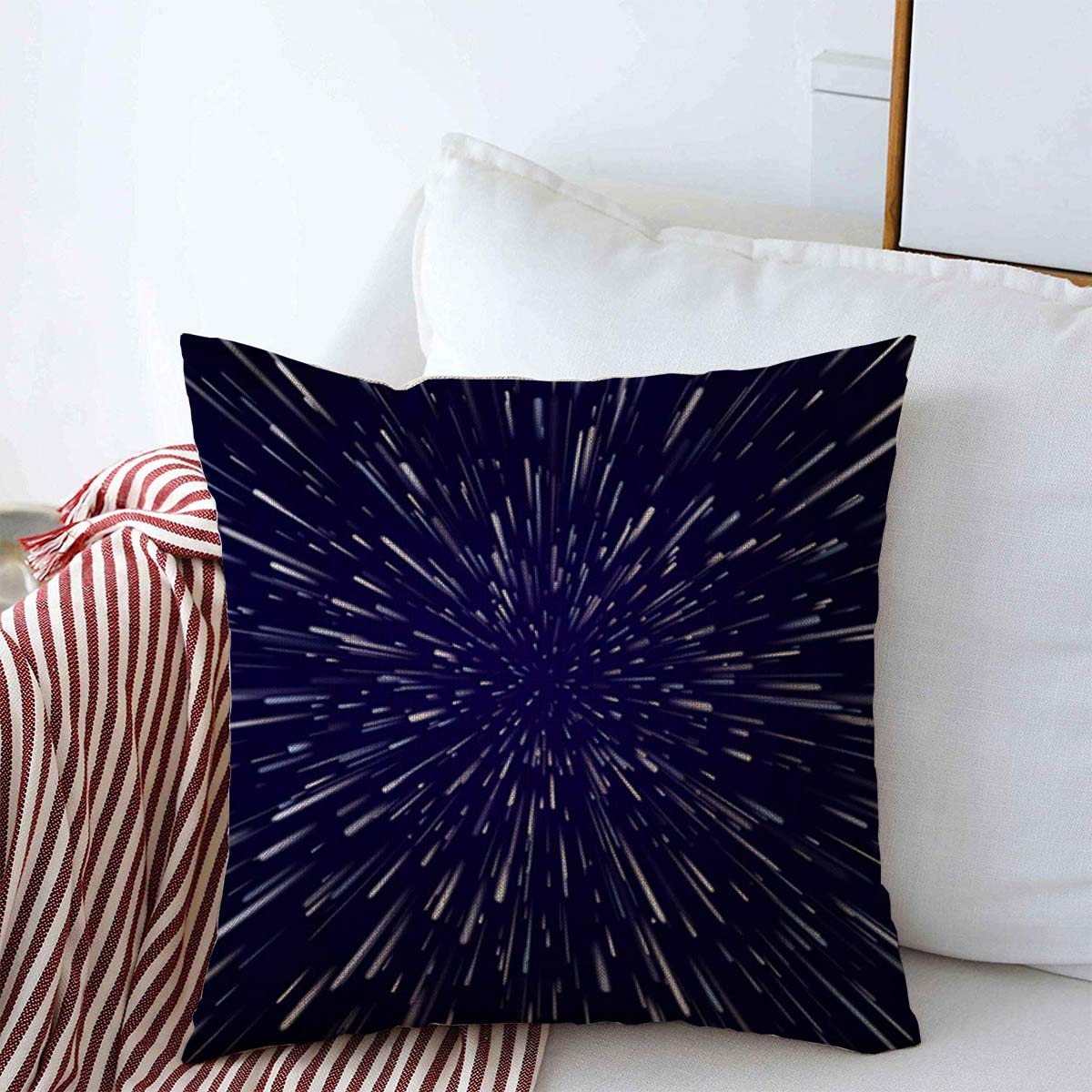 Throw Pillows Cover 16 x 16 Inches Abstract Dynamic Galaxy Speed Star Warp Hyperspace Space Fast Field Burst Blast Tunnel Black Travel Cushion Case Cotton Linen for Fall Home Decor