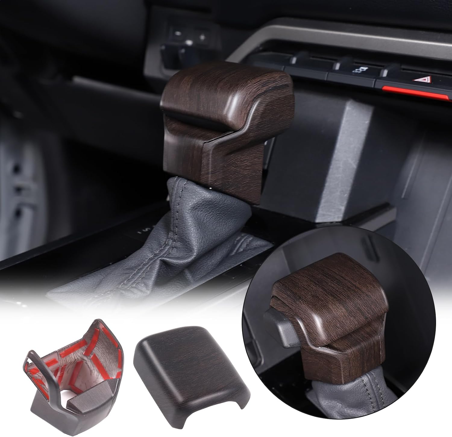 HAPPYHORSE Car Shifter Gear Hand Brake Cover Trim Compatible with Toyot @Tundra/Sequoia 2022-2025 Center Console Gear Shift Knob Head Protection Cover Decorative (Gear Head and Side Frame, Oak Grain)