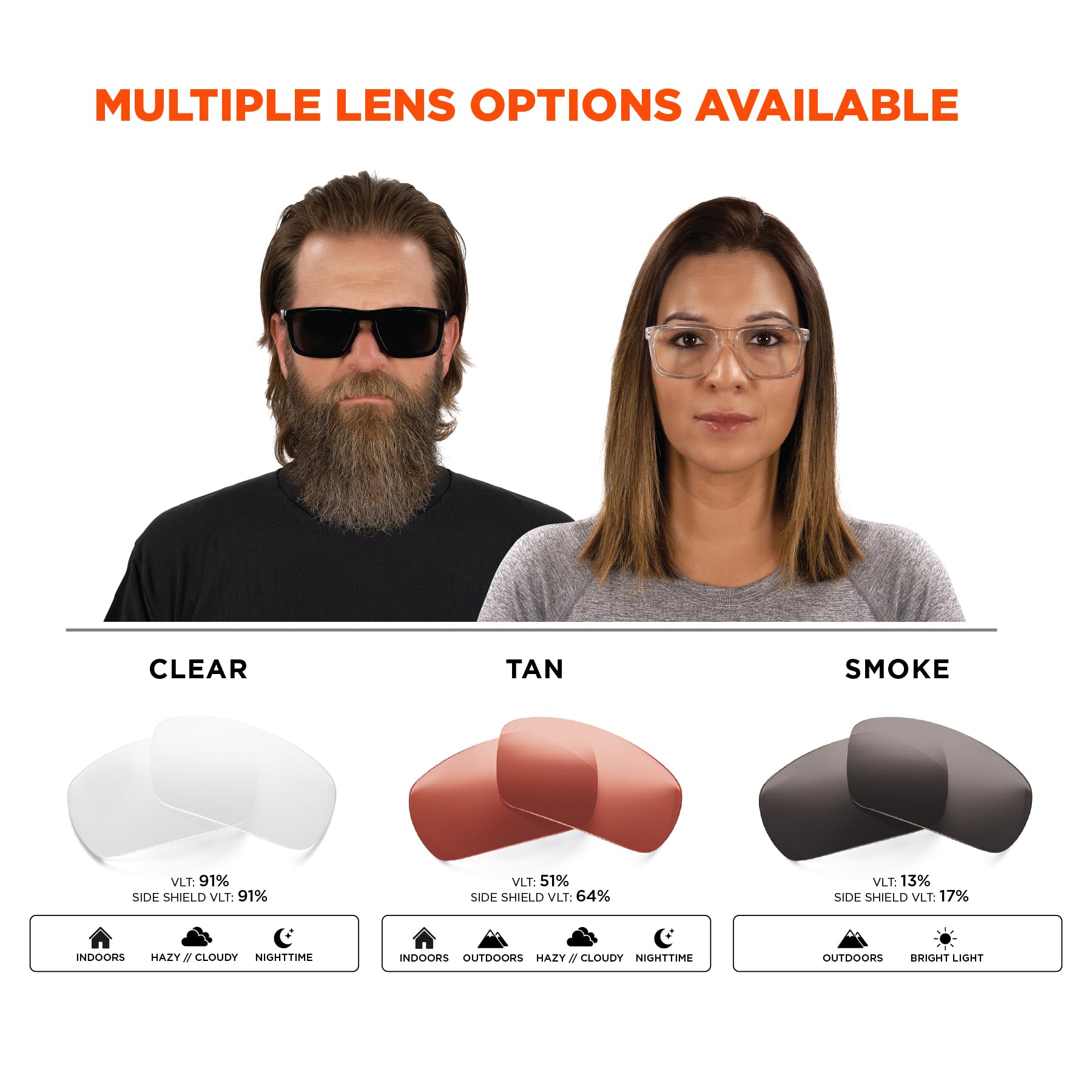Ergodyne Lunettes de sécurité Skullerz SIXTEN avec protections latérales, anti-buée et anti-rayures, ANSI z87.1 avec sac de protection pour nettoyer et ranger les lunettes en microfibre