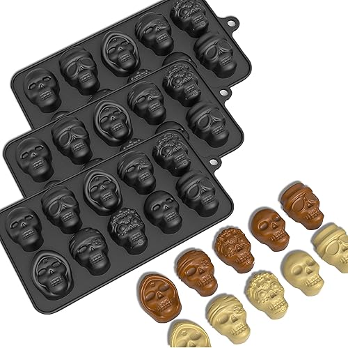 Juego de moldes de calavera 3D de 10 cavidades, molde de silicona para cubitos de hielo, para enfriar, whisky, cócteles, bebidas, pudín, chocolate,