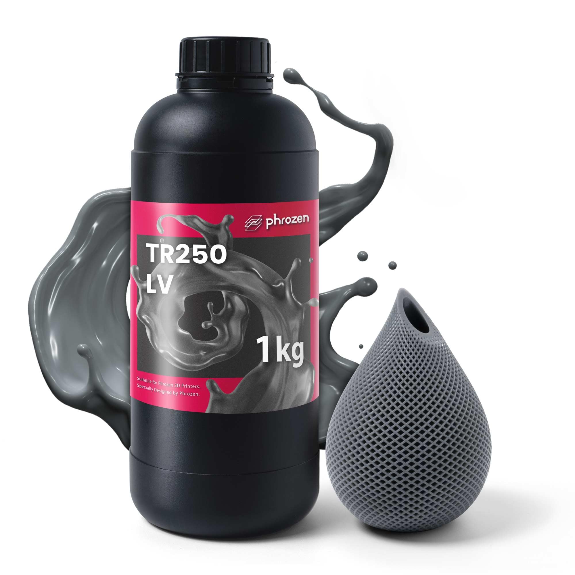 phrozen 光造形 3Dプリンター用 UVレジン [TR250LV] 耐熱性 光硬化樹脂 LCD/SLA 3Dプリンタ向け 高精度 高速硬化 低収縮 非脆性 造形材料 (1000g, グレー)
