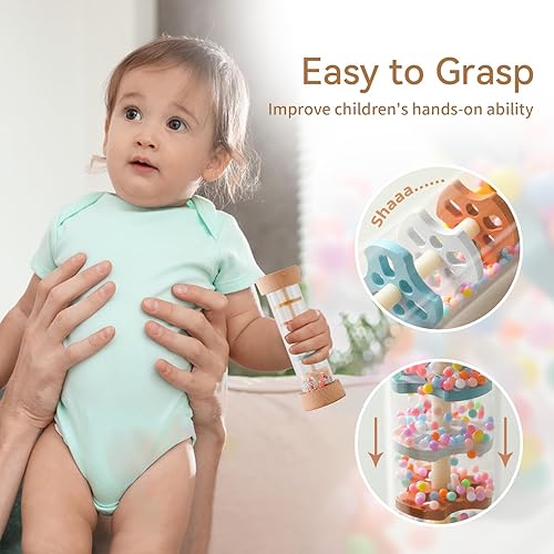 Miniatura 4 de Youuys Juego de sonajeros de madera para bebés (3 piezas)  Sonajero de ganchillo, juguete Montessori de madera para bebé recién nacido, sonajeros de