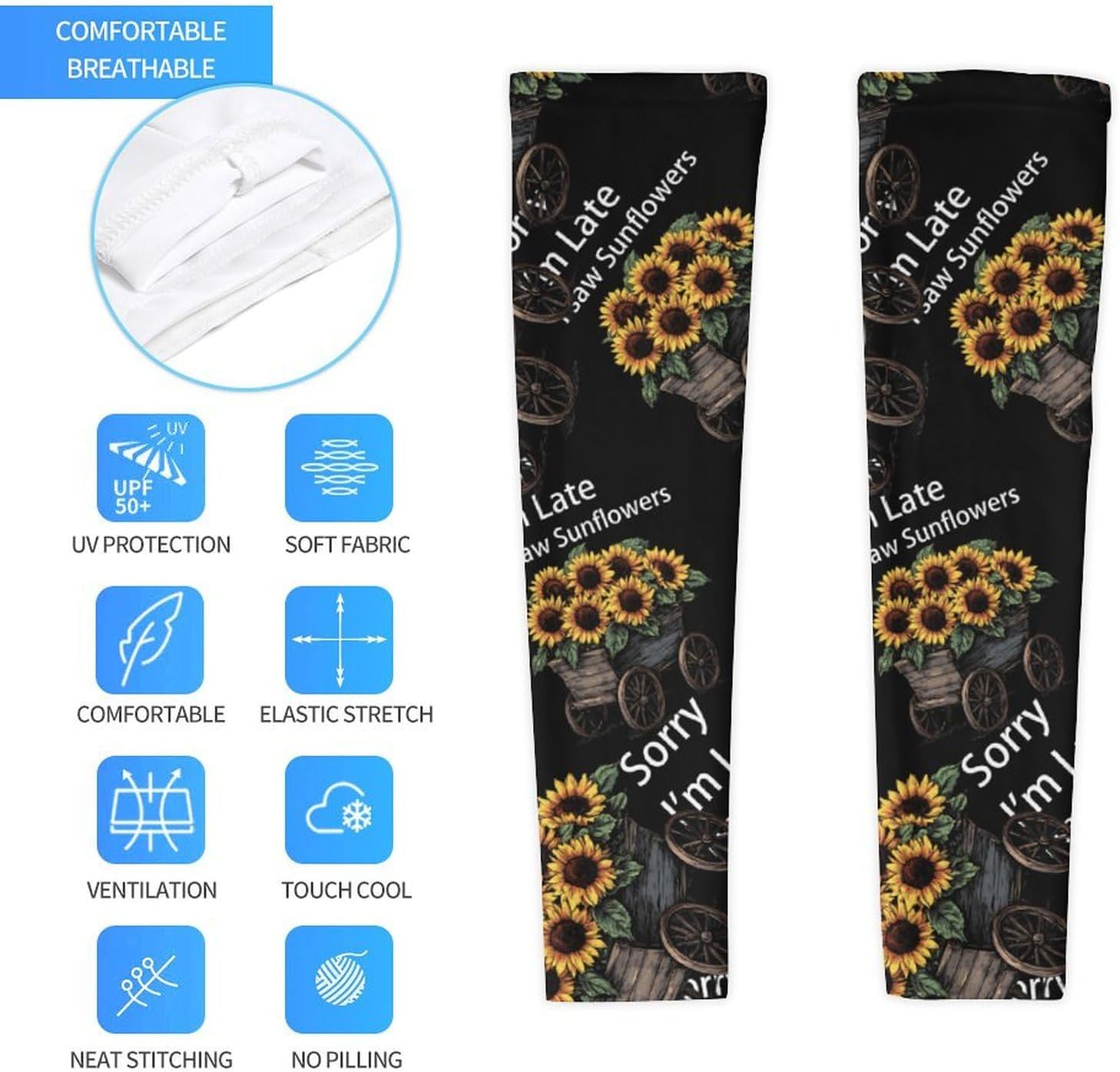 Sorry I'm Late I Saw Sunflowers Arm Sleeves Sun Protection Sleeves Sports Cooling Arm Compression Sleeve for Men Women