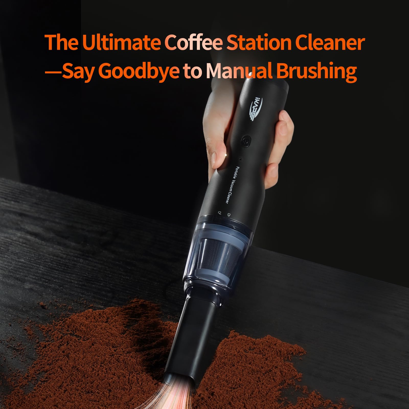 IKAPE Aspirapolvere senza fili per caffè - Aspirapolvere portatile con filtro HEPA, ricaricabile tramite USB-C, 2 livelli di aspirazione, mini aspirapolvere per bar, auto, scrivania e cucina