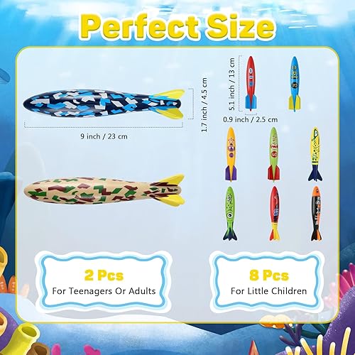 Miniatura 3 de MoKo 10 juguetes de buceo en piscina, cohete submarino gira y se desliza hasta 30 pies como fútbol submarino para juegos de paso bajo el agua,