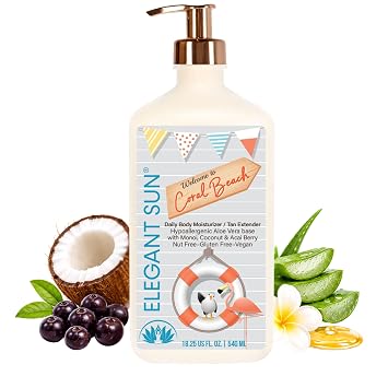 Elegant Sun Coral Beach Daily Moisturizer, Tan Extender Lotion, for After Sun or Tanning Bed, Aloe Vera base, Hypoallergenic, Sensitive Skin, Great for Men and Women, Unisex Fresh Scent