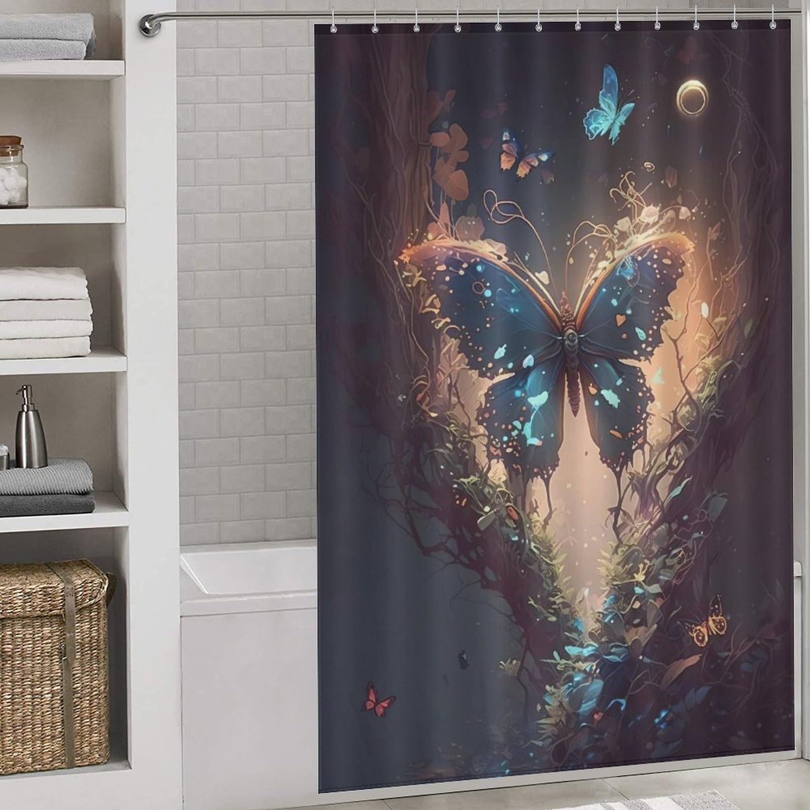 Rideau de douche papillon tissu polyester imperméable lavable salle de bain