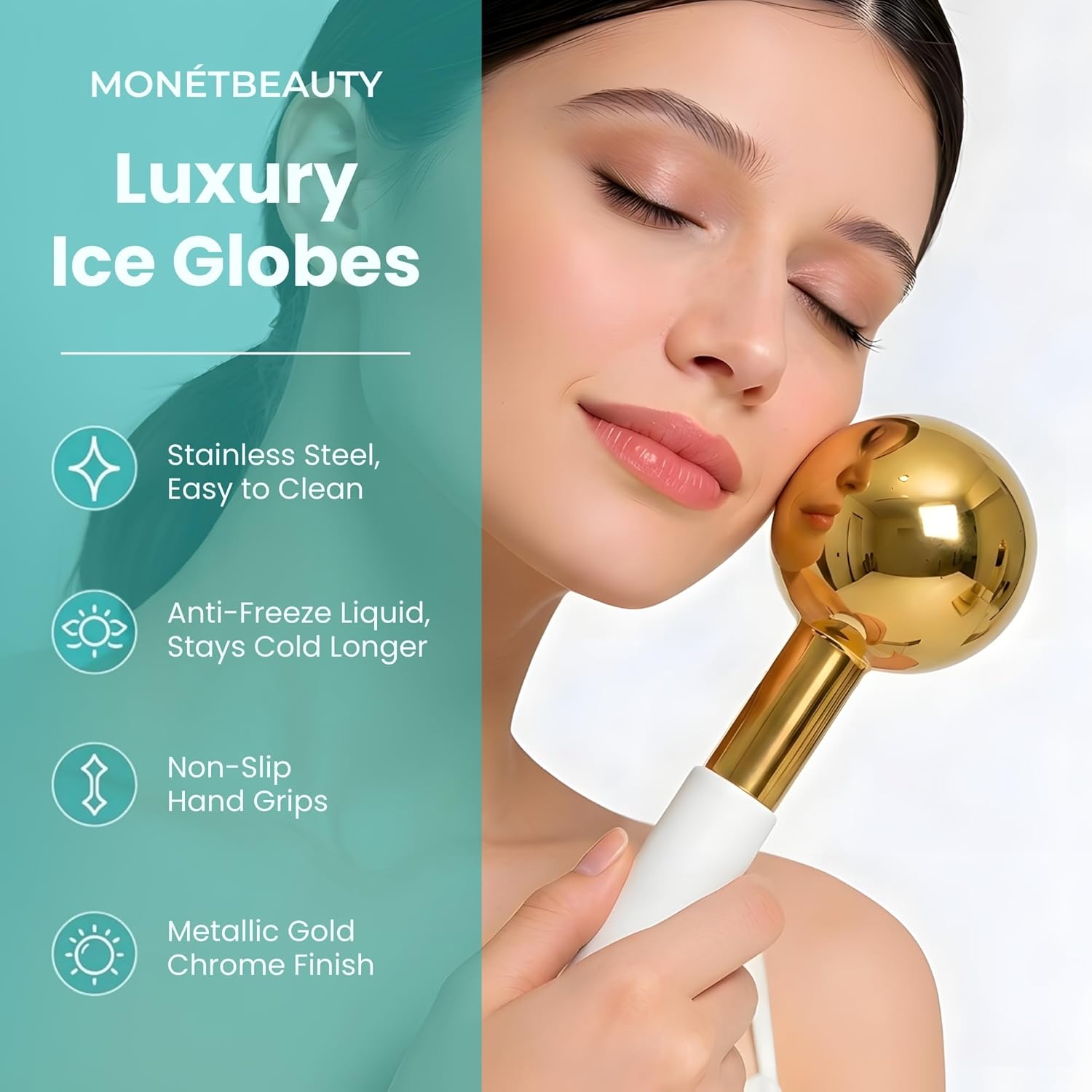 MonétBeauty Stainless Steel Ice Globes for Facials (Gold), Durable Cryo Globes Instantly Reduce Puffiness, Tighten Pores and Sinus Relief, Facial Massages and Daily Beauty Routines