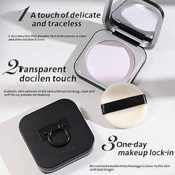 Purple Translucent Setting Powder, Oil Control Pressed Setting Face Powder Waterproof Long-Lasting Matte Finishing Color Correcting Tone-up Face Makeup Powder with Puff Applicator