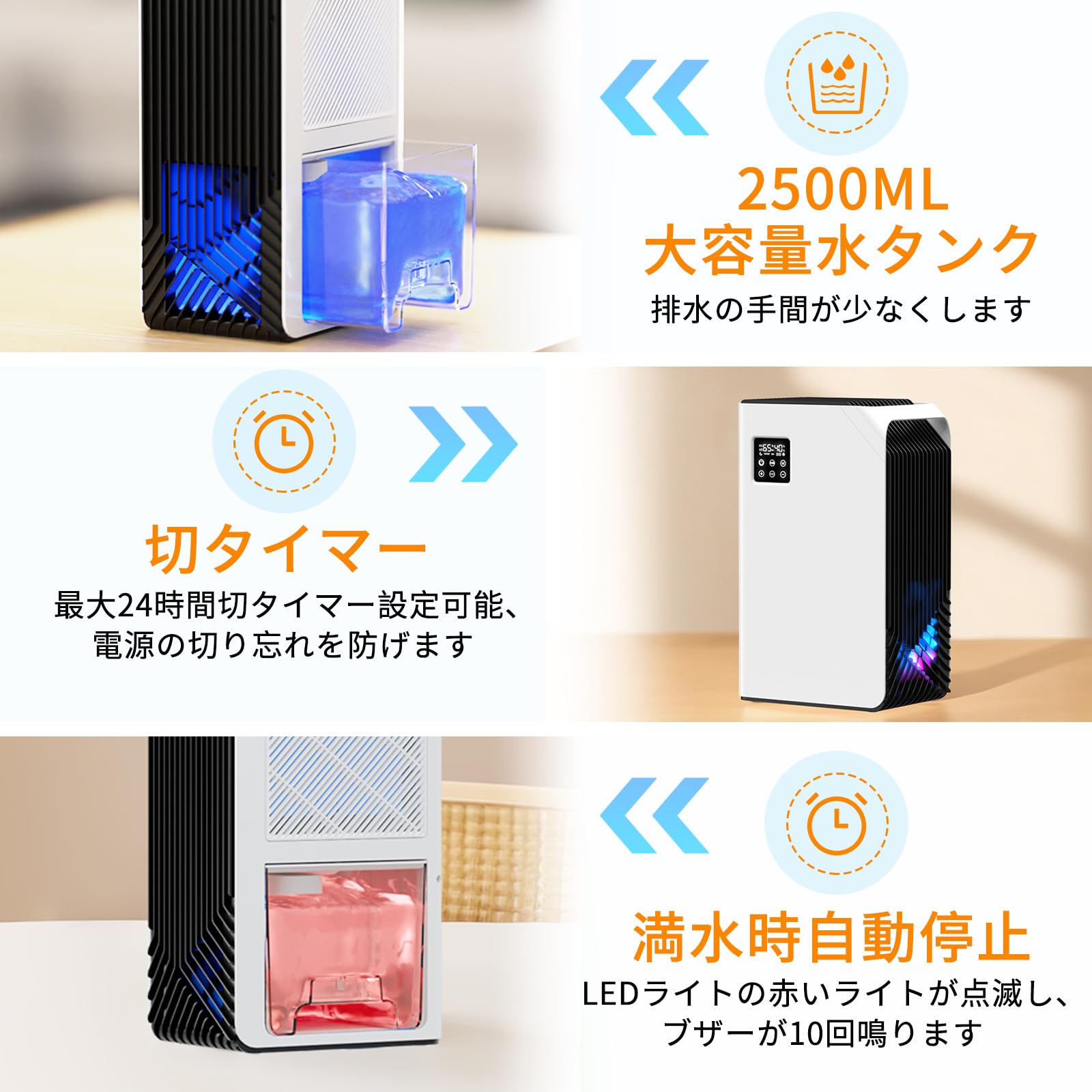 除湿機 除湿器　2.5L大容量タンク ダブルぺルチェ式 強力除湿　タイマー機能 Amazon | 除湿機 除湿器【2.5L大容量タンク 除湿量1L/日】ダブルぺ
