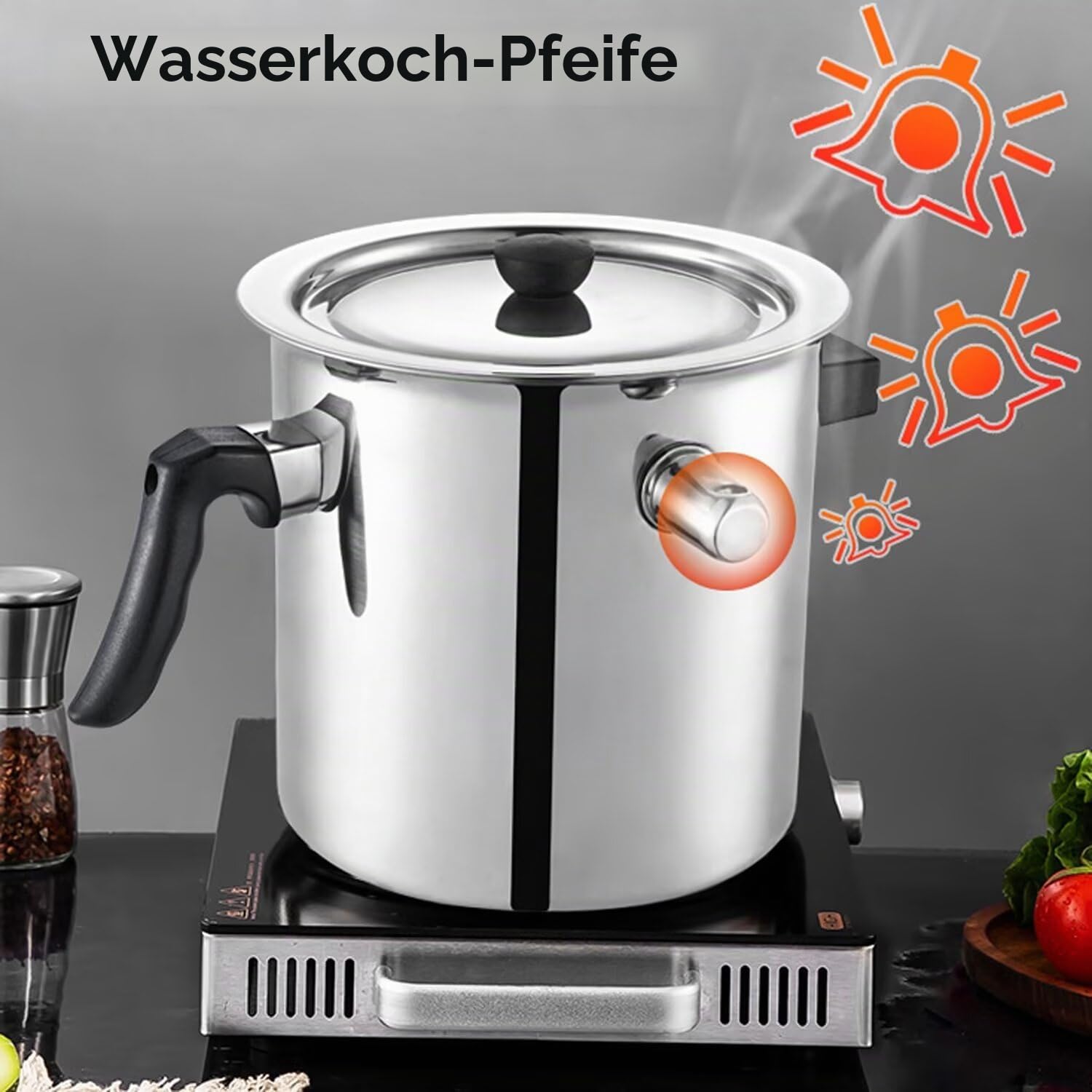 Doppelschichtiger Milchtopf aus Edelstahl 304,3-Liter-Suppentopf mit konstanter Temperatur für Induktionsherd und Gasherd,automatischer Milchtopf mit Pfeife,Verbrühungsschutzgriff