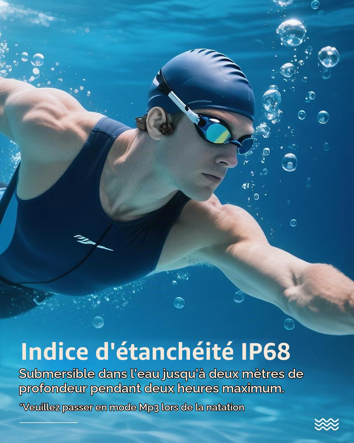 Wantek Casque Conduction Osseuse, Écouteur Natation À Bluetooth 5.4, mémoire 32 Go intégrée, Lecteur MP3 Étanche IPX8, 10 Heures de Jeu, Ecouteur Natation sans Fil, Casque Sport pour la Natation