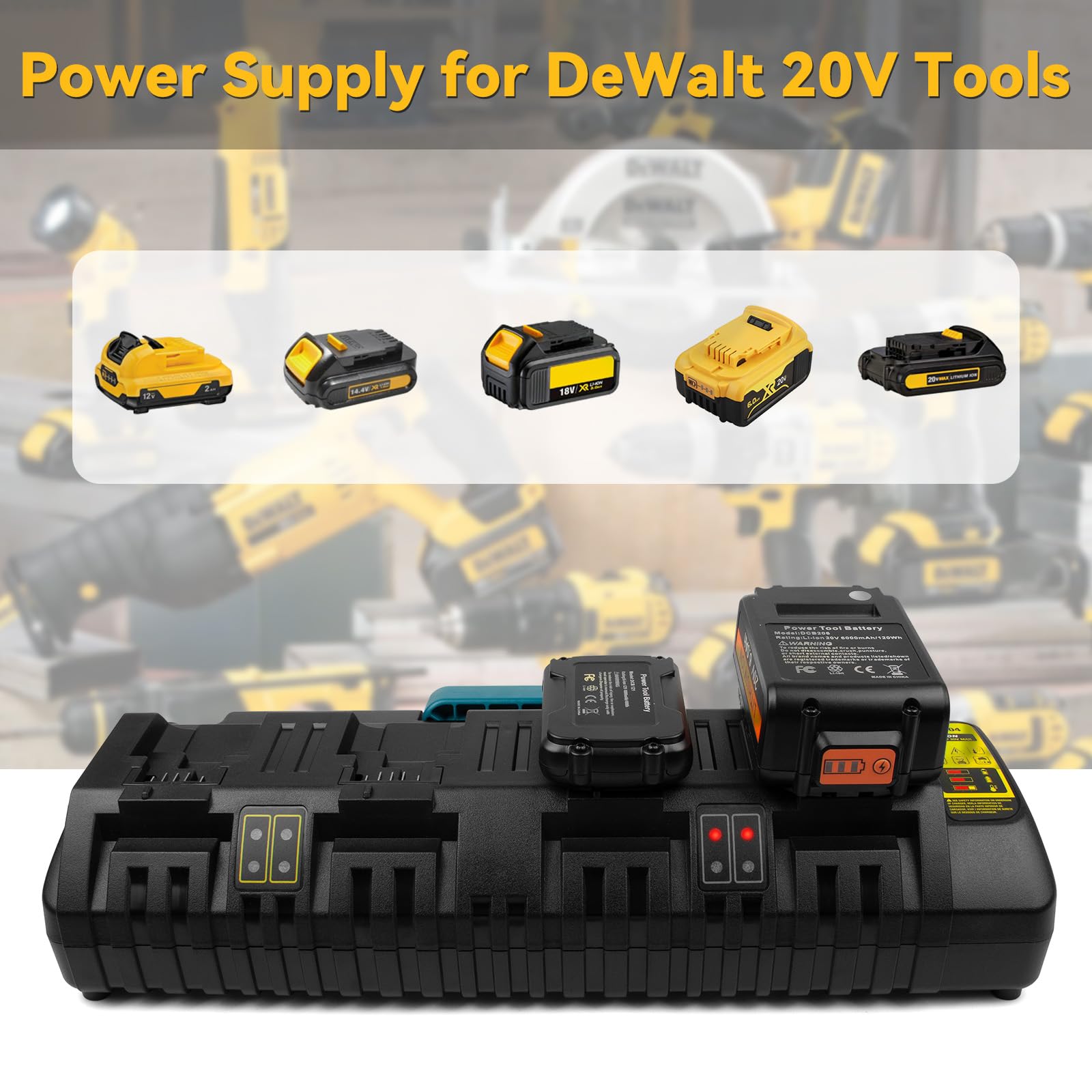 DCB104 4-portowa szybka ładowarka do akumulatora DeWalt 20V/60V Max, z portem USB kompatybilna z baterią DeWalt 20V/60V DCB206 DCB208 DCB205 DCB606 DCB609Y DCB612 i ładowarką DCB104 DCB107 DCB1155