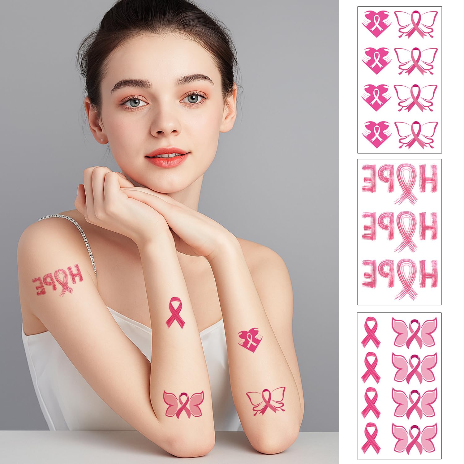 UNVOJL 10 Sheets Pink Ribbon Temporary Tattoos Breast Cancer Awareness Tattoo Stickers Make-Up Accessories Fake Tattoo for Charity Event Decoration - Image 4
