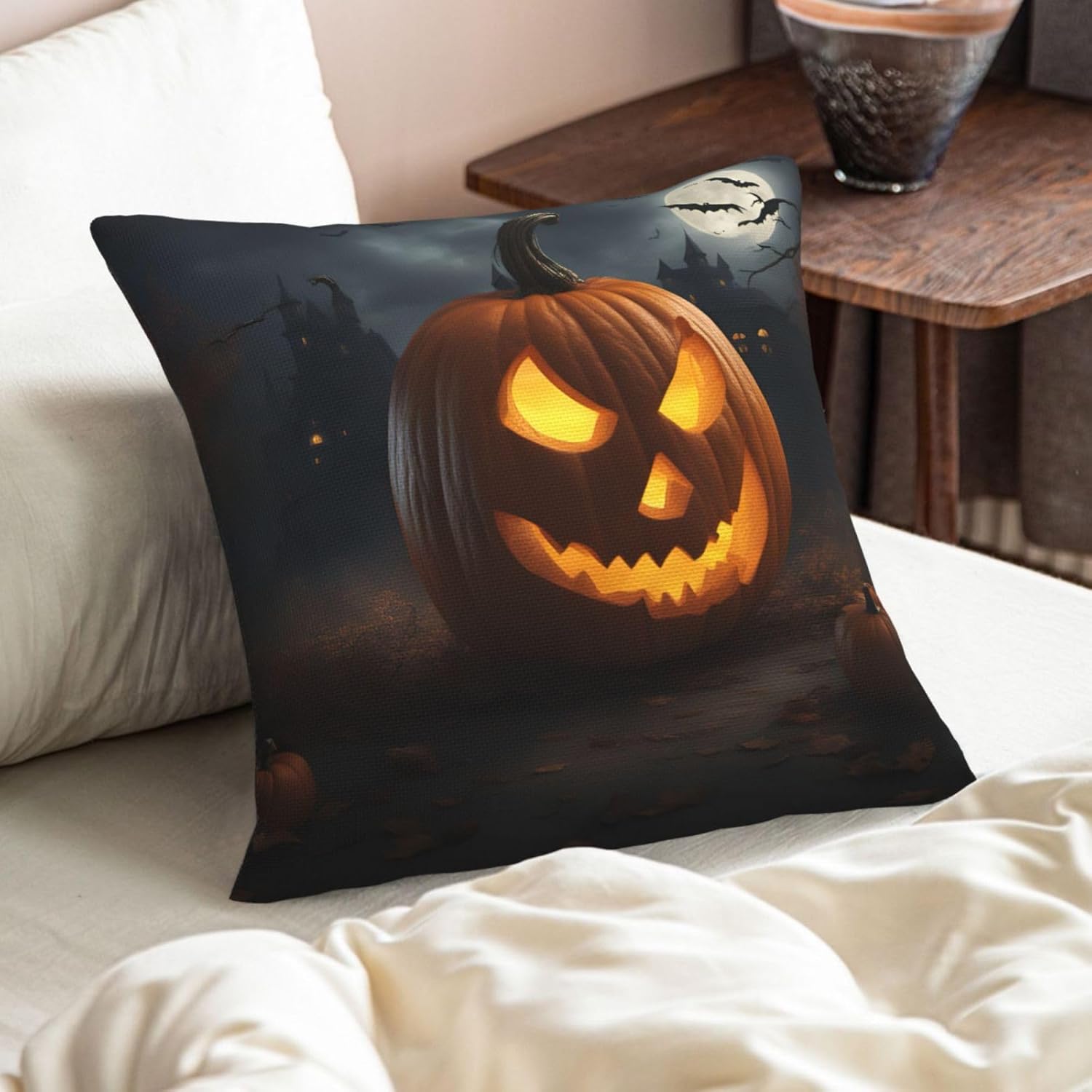 Halloween Pumpkin Imitation Linen Pillowcase -2 Sets, Fashionable Home Decoration, Used for Sofas, Gardens, beds