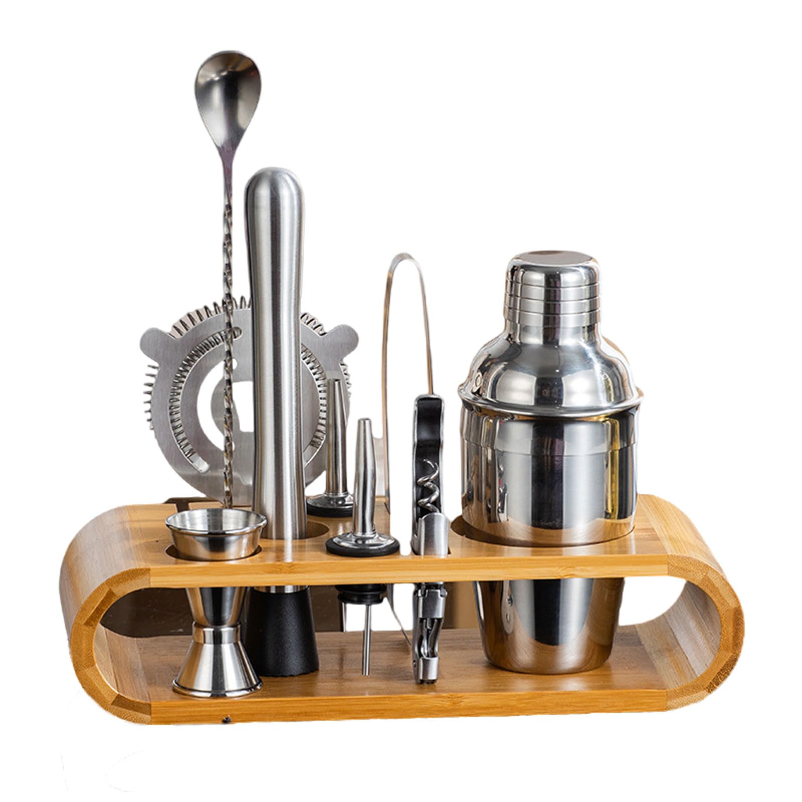 9/12 Pezzi Set Cocktail Shaker Kit Barman Professionale in Acciaio con Supporto con Tutti Gli Accessori Essenzial Attrezzatura da Bar per Home Bar Party Wedding,Kit Barman Regali per Papà uomini
