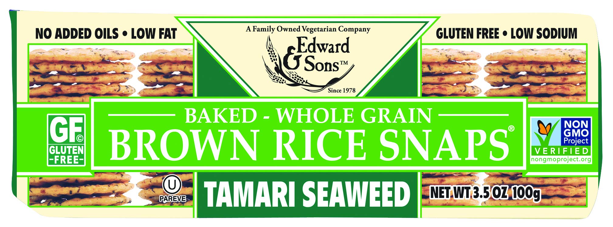 Edward & Sons Brown Rice Snaps Tamari Seaweed, 3.5 Ounce Packs (Pack of 12)
