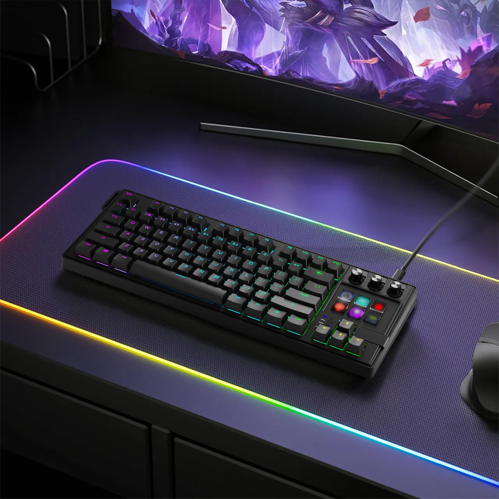 GOWENIC Klawiatura do Gier z 78 Klawiszami, Konfigurowalna Klawiatura, Ergonomiczna Konstrukcja, Trwała łączność, z podświetlaną klawiaturą RGB (BLACK)