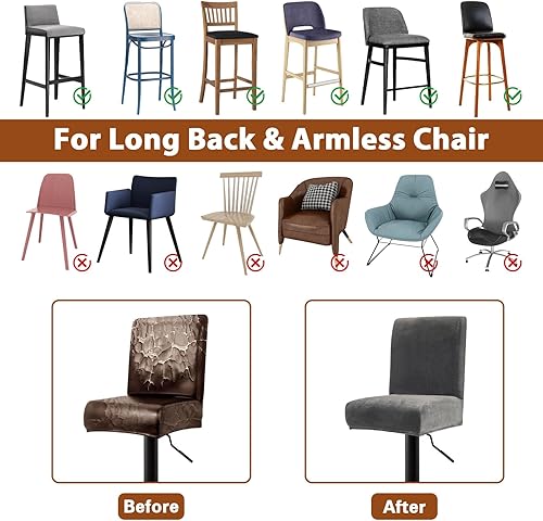 Miniatura 5 de Juego de 4 fundas de terciopelo para taburetes de bar, fundas elásticas suaves para taburetes de bar con respaldo, lavables, extraíbles, fundas para