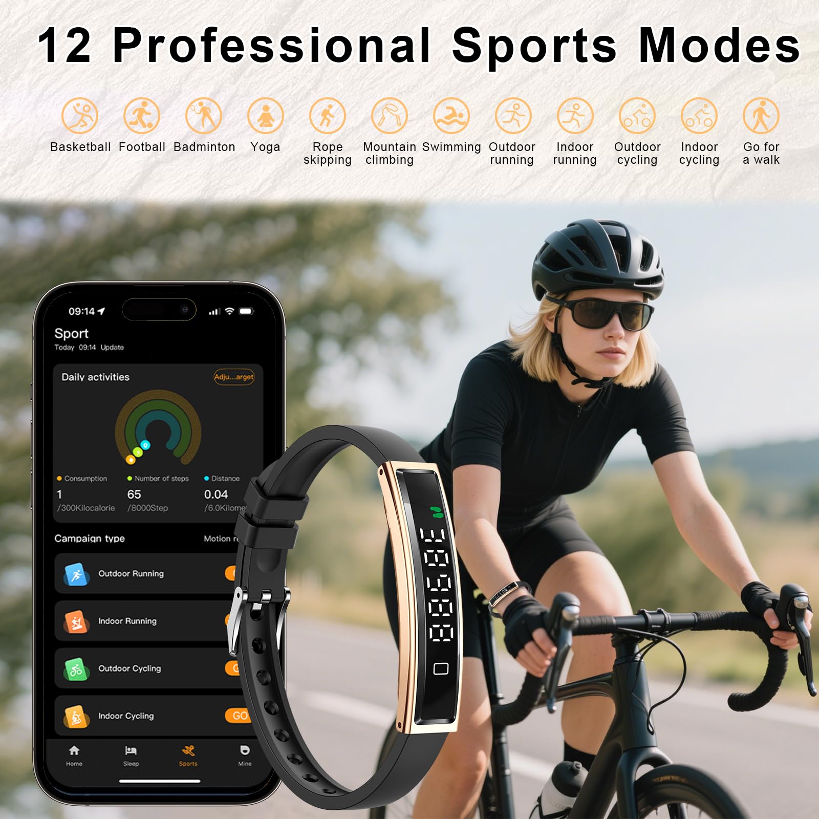 Efolen Smart Bracelet for Women,Ultralight Fitness Tracker Smart Wristband with Heart Rate/Blood Oxygen/Sleep Monitor/Pedometer,Slim Smartwatch for Android iPhone,Activity Tracker,2 Band,Gold+Black