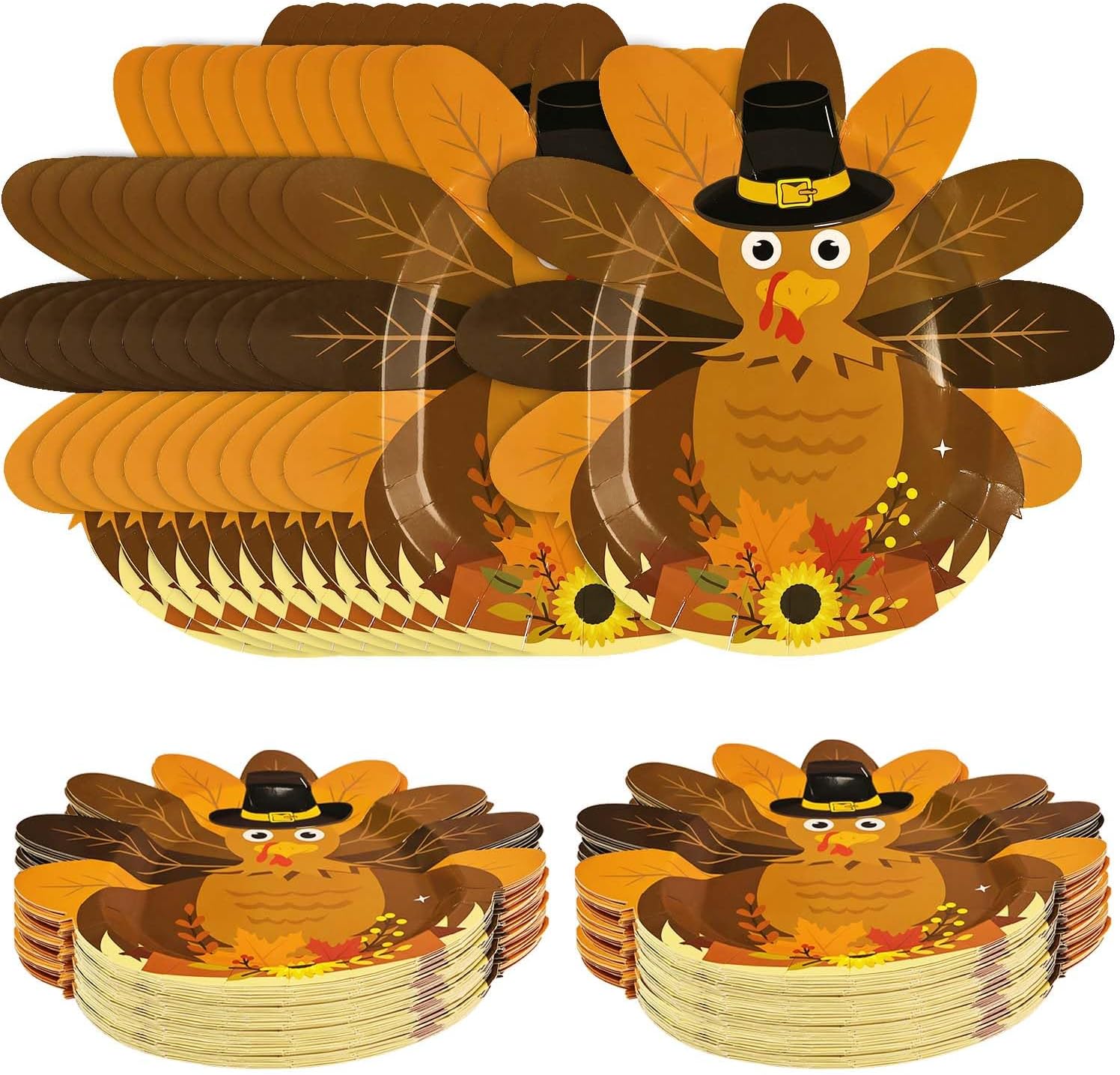 SietDESEO 48 Pcs Turkey Shaped Paper Plates for Thanksgiving - Disposable Dinner and Dessert Plates for Autumn Holiday Fall Party Supplies