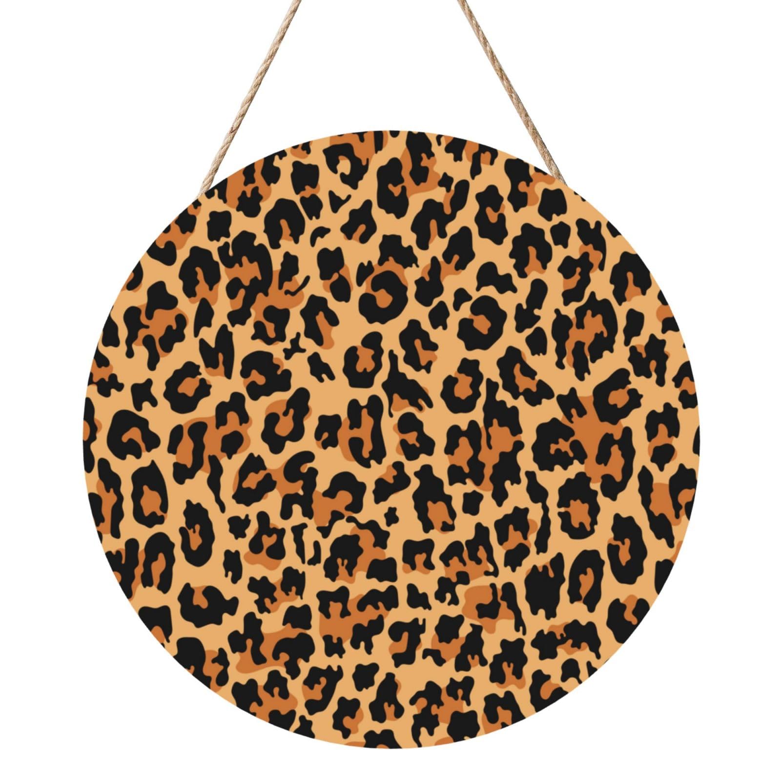 InOmak Leopard Pattern, Round Wood Panel Painting 12 in, Wall Hanging Painting For Home