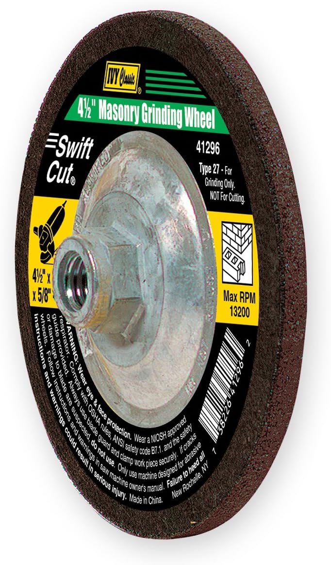 IVY Classic 41296 Swift Cut 4-1/2-Inch x 1/4-Inch x 5/8-Inch - 11 Threaded Arbor, Masonry Depressed Center Wheel With Hub for Grinders, 1-Piece
