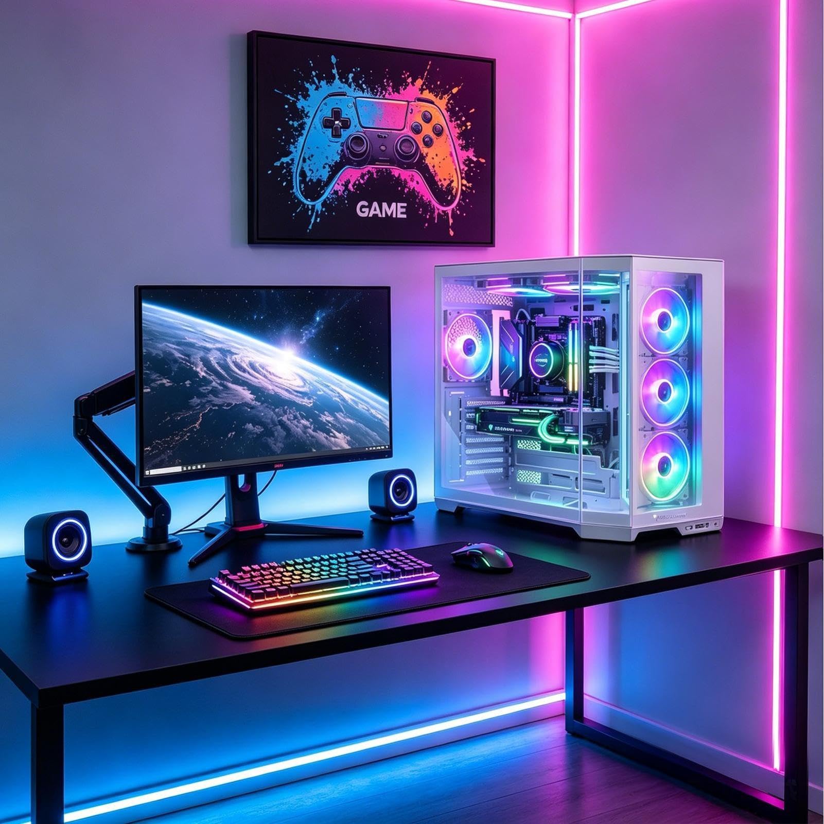 Case ATX Alto Flusso d'Aria | Case Per PC Da ATX Supporta Fino A 10 Ventole Cassa Desktop Con Pannelli Laterali Anteriori In Vetro Temperato Compatibile