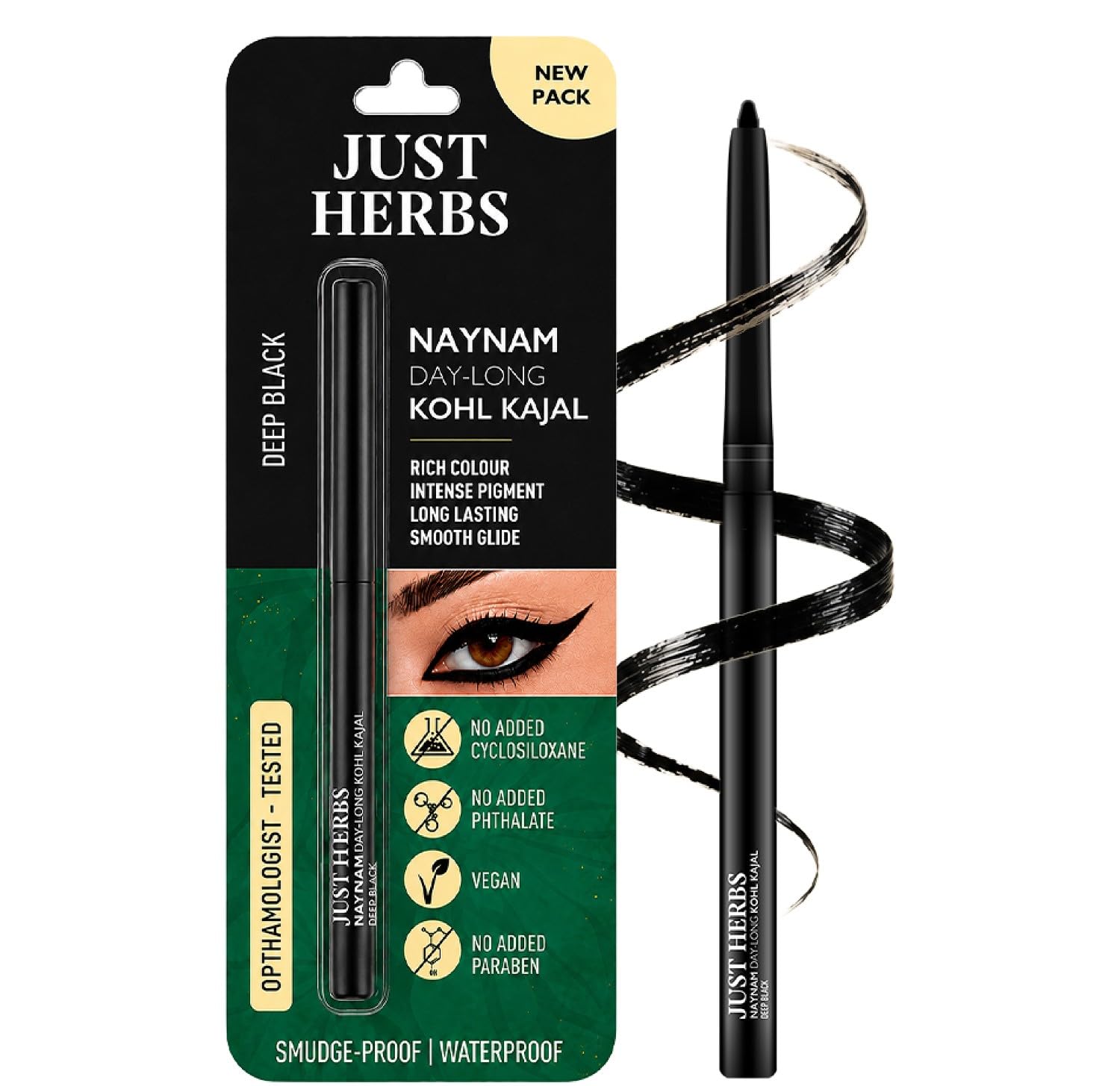 Just Herbs Retractable 2 in 1 Herbal Eyeliner + Kajal with Almond Oil & Vitamin E, 11 Hour Stay, Singlestroke, Smudgeproof & Fadeproof - Black 0.3g-image-31
