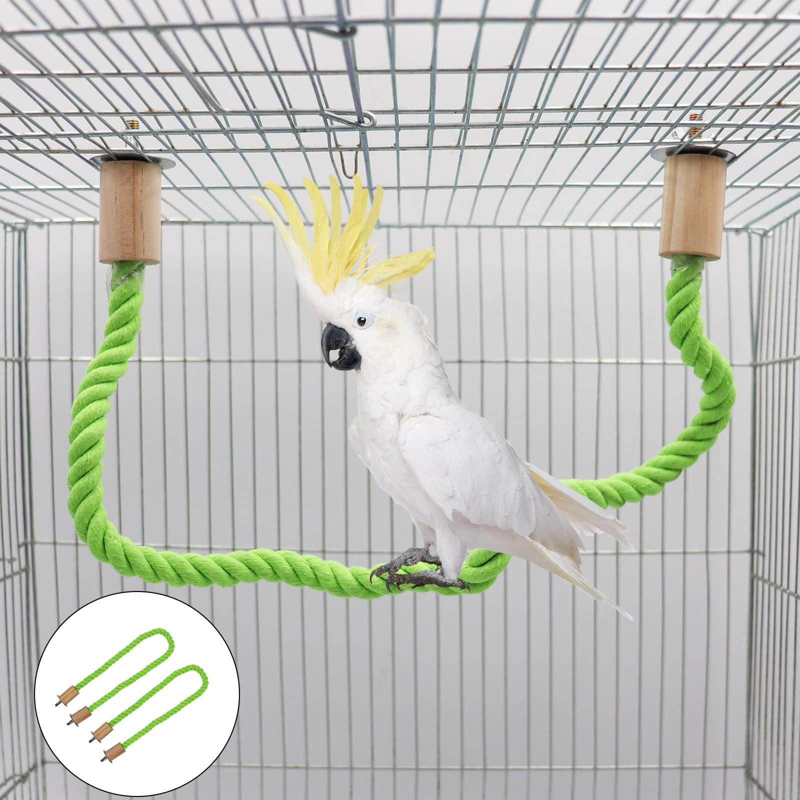 HBSTUDIO Bird Hemp Rope Swing, Bird Cage Stand Pole Accessories, Paw Grinding Standing Climbing for Parrot, Parakeet, Budgies, Lovebirds(2PCS,80 cm)