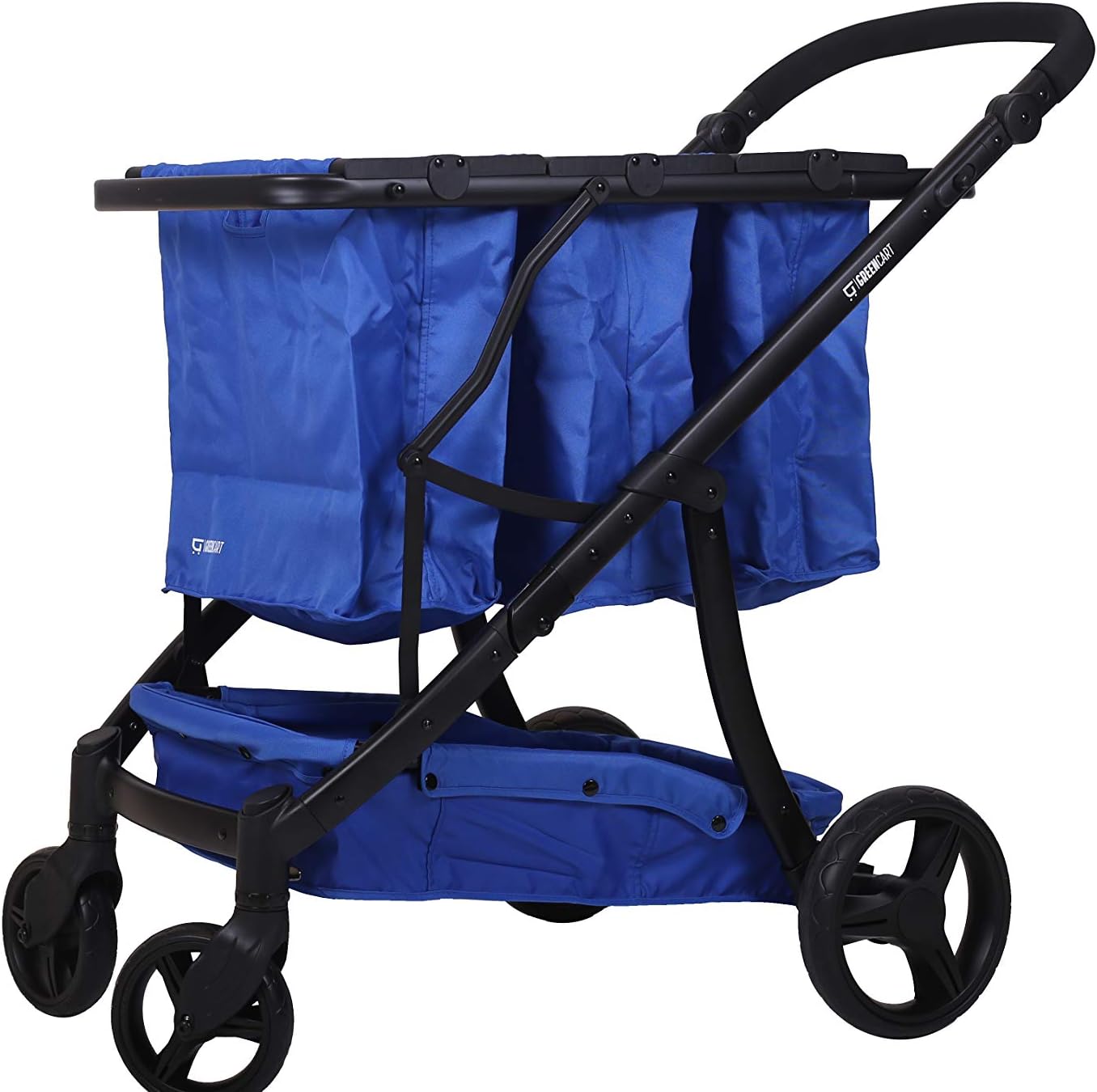 GreenCart Lightweight Cart with Reusable and Foldable 3 Shopping Bags Easy for Shopping and Carrying Groceries in Store (Black Frame + 3 Blue Baskets)