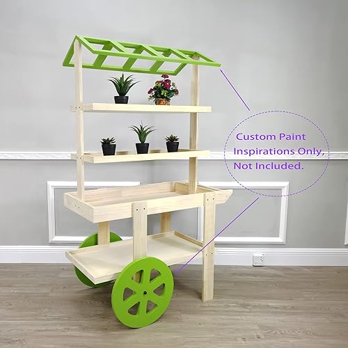 Miniatura 6 de FixtureDisplays® Carrito de flores Carrito expendedor Farmers Market County Fair Wagon Wood Stall Stand Rolling Shelf Retail Stand Kiosco 42.0"