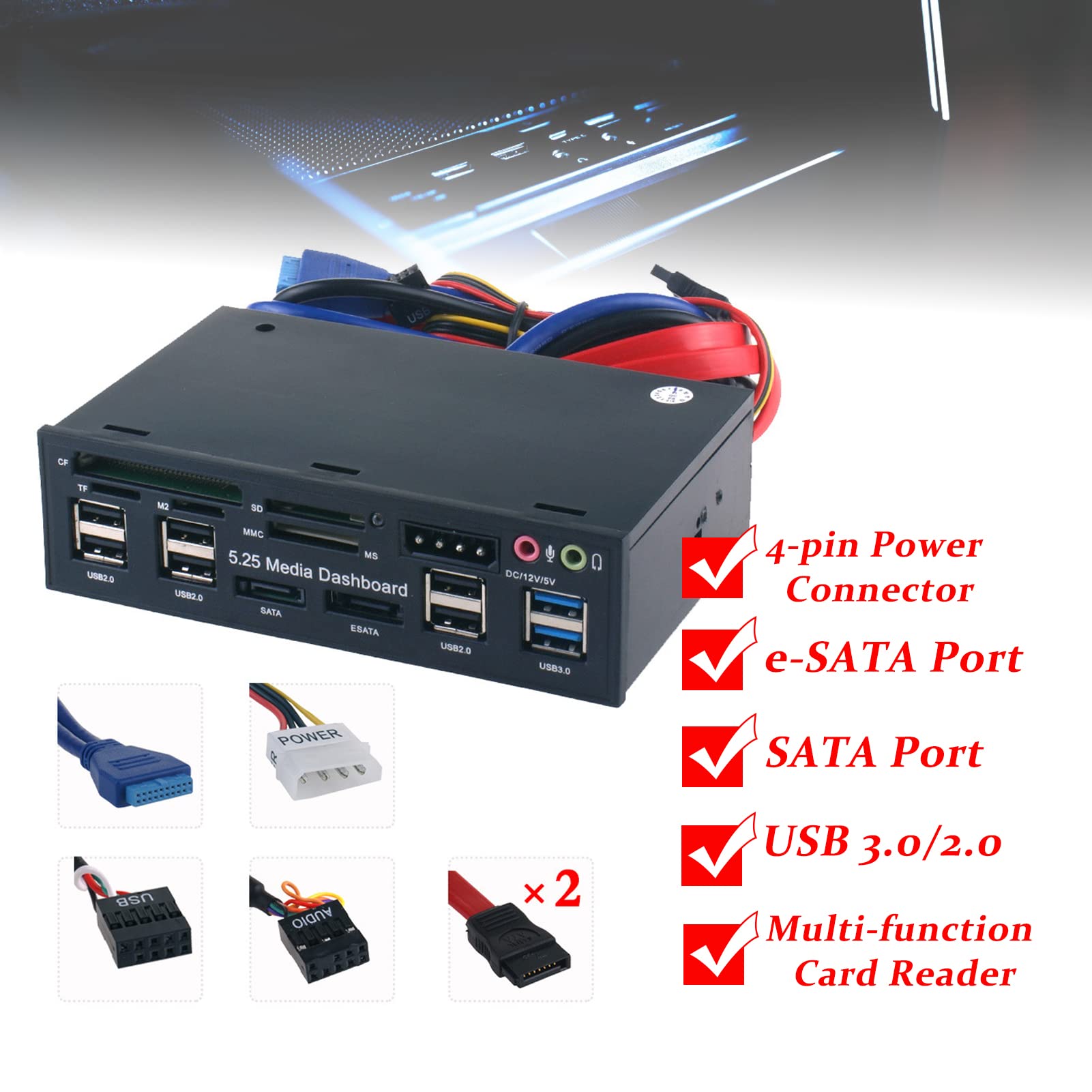 Hub USB 3.0 multifunzione porta SATA eSATA lettore di schede interno PC Dashboard Media pannello frontale Audio per SD MS CF TF M2 MMC Memo  7