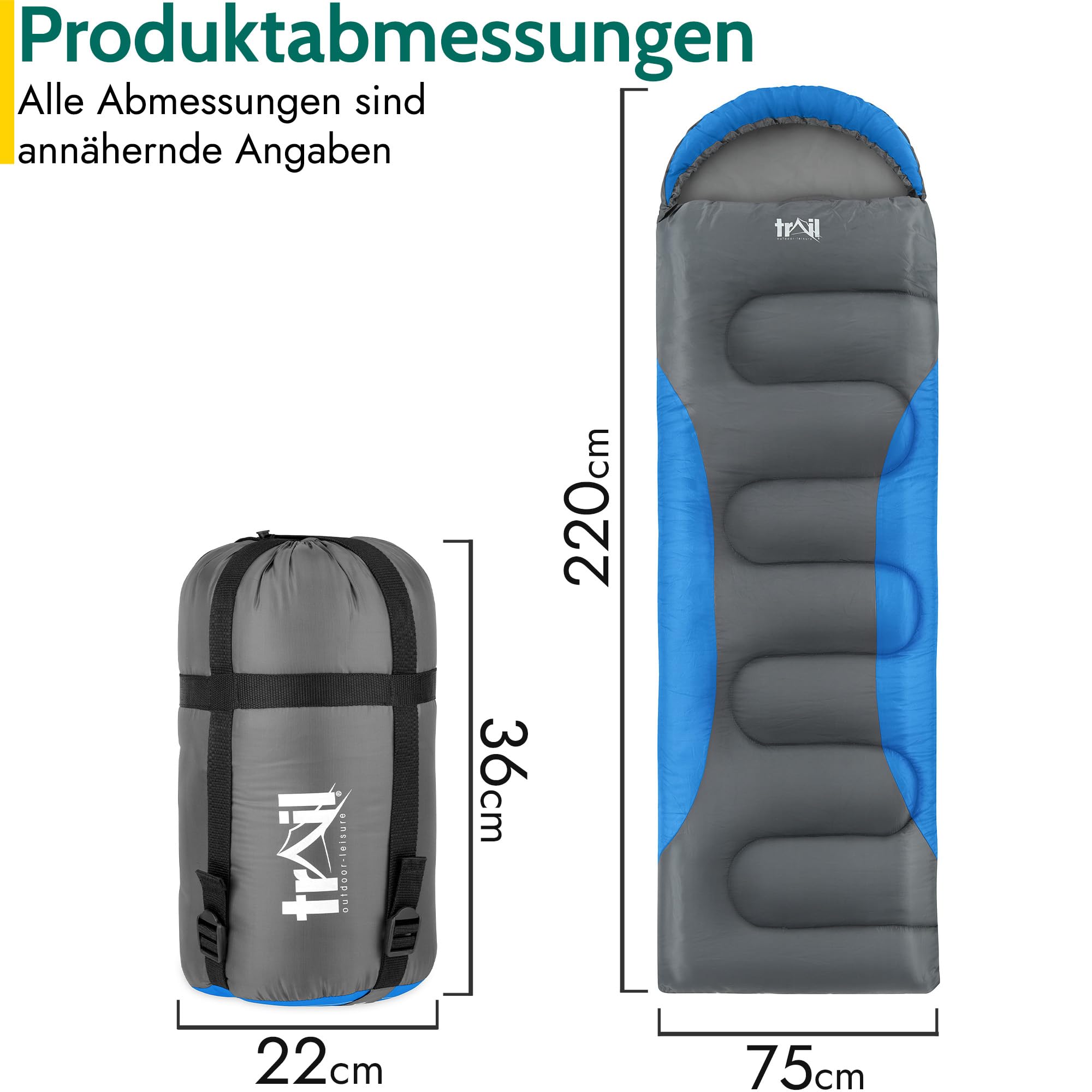 Trail-Alpin-Schlafsack mit Kapuze – 250 g Schlafsack, 3-Jahreszeiten- Schlafsack. Leicht, kleines Packmaß – mit Kapuze und Kompressionssack (Rot)