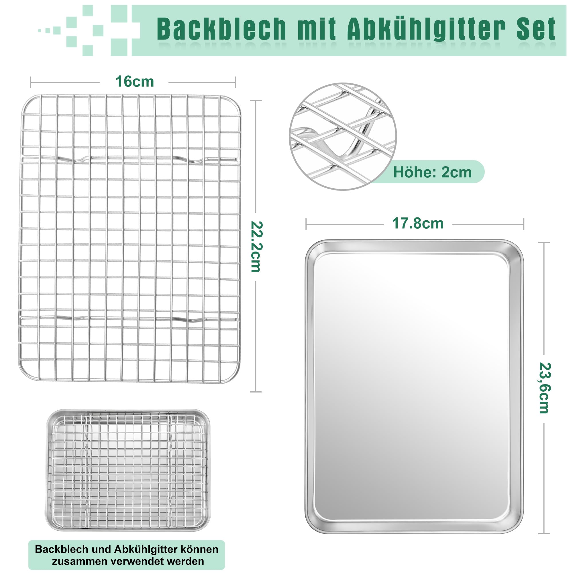 Teglia Da Forno In Acciaio Inox Con Griglia Di Raffreddamento - 23.7x17.8x2.5 Cm - Foto 4