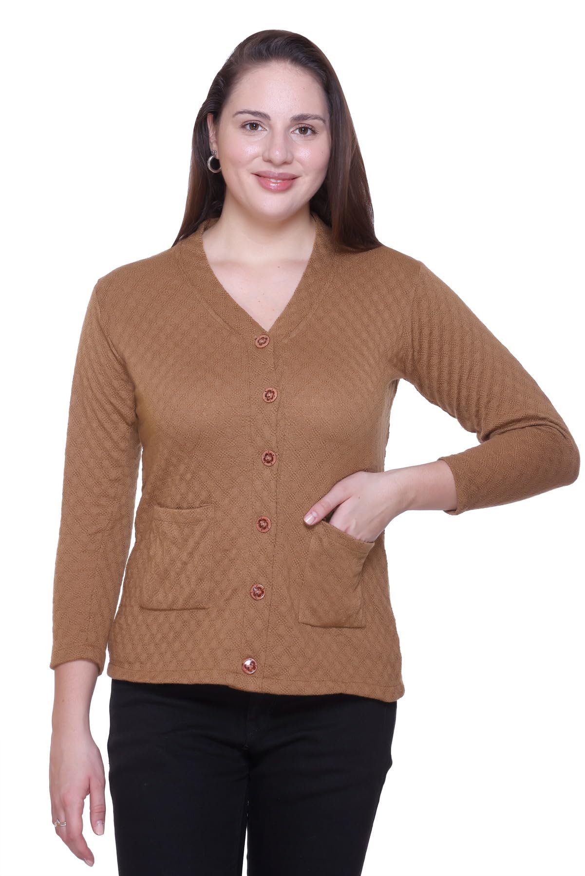 Women Sweater for Winters Woolen Acrylic Full Sleeve V-Neck Cable Design Cardigan Sweater for Women Winter Woollen Stylish