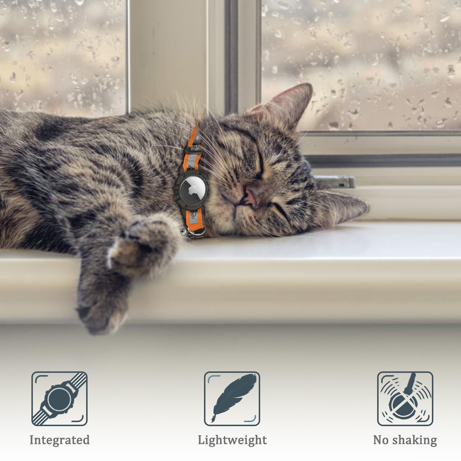 Collare riflettente per gatti AirTag (arancione, XS), collare integrato per gatti con supporto per etichetta d'aria e campanello, collare GPS per gatti, gattini e cuccioli